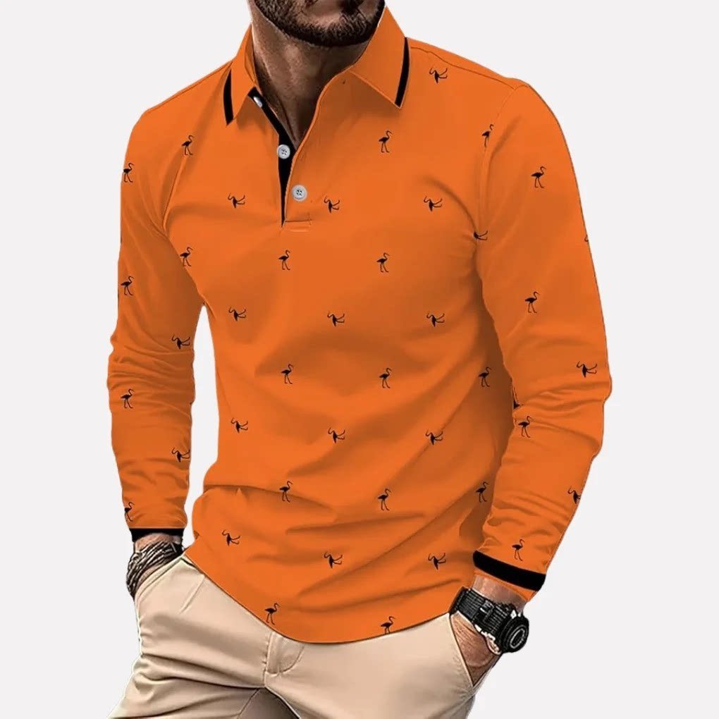 Men's Color-Block Long-Sleeved Button-Up Top