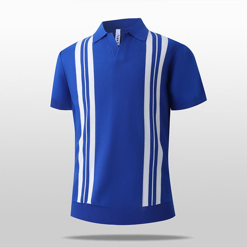 Icy-cool Striped Knitted Short-sleeve Mens Top