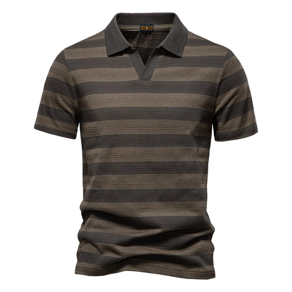 Striped Lapel Cotton Casual Short Sleeve