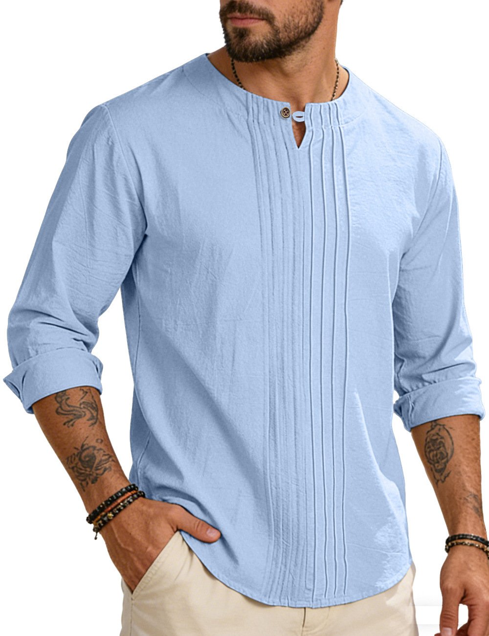 Men's Round-neck, Loose-fit Outerwear Pullover Shirt