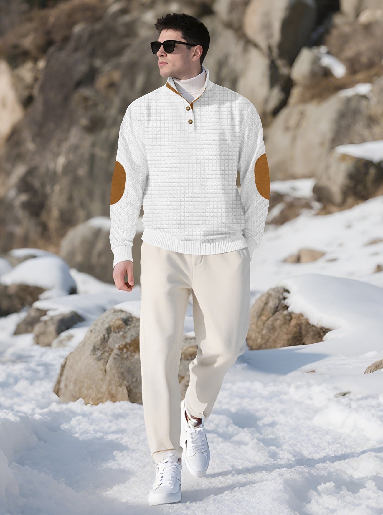 Men's Jacquard Knitted Casual Hoodie With A Stand-up Collar