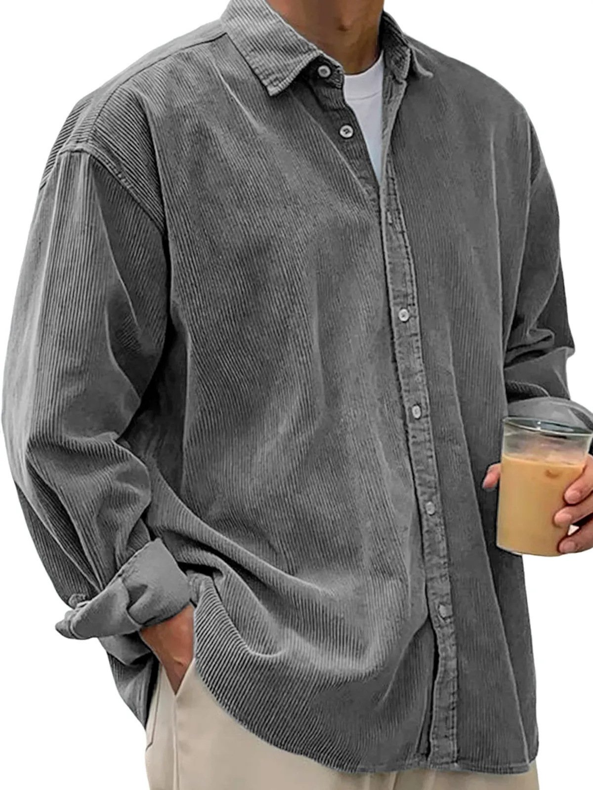 2025 New Cross-Border Corduroy Shirt For Men, Long-Sleeved Trendy Brand Casual Loose Men's Autumn And Winter Thick Shirt For Men