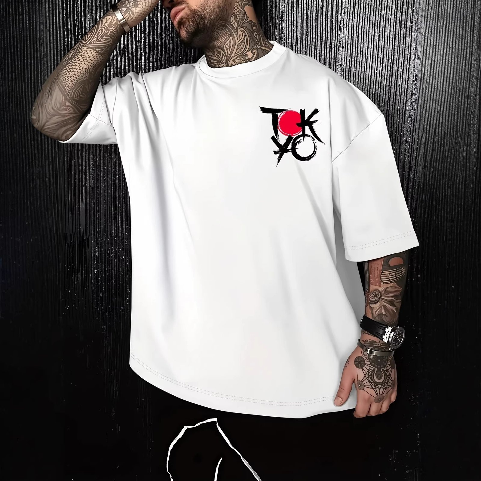 Loose Cotton Ink Print T Shirt