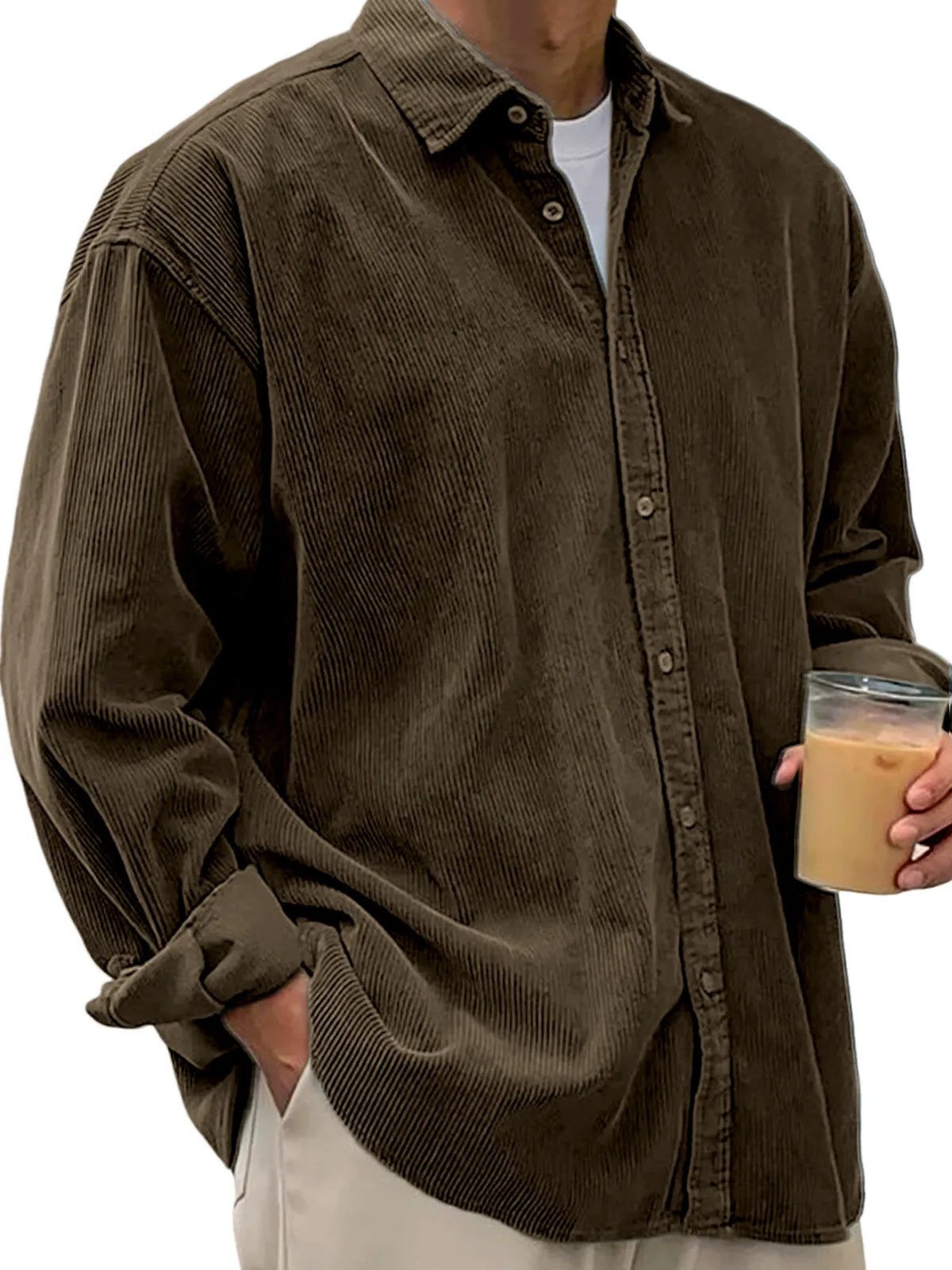 2025 New Cross-Border Corduroy Shirt For Men, Long-Sleeved Trendy Brand Casual Loose Men's Autumn And Winter Thick Shirt For Men