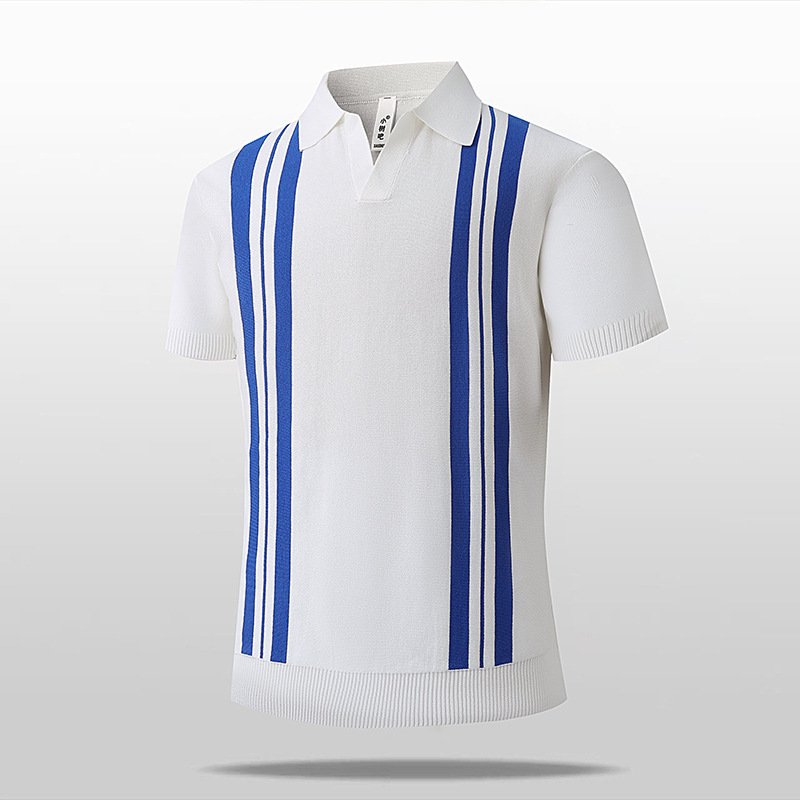 Icy-cool Striped Knitted Short-sleeve Mens Top