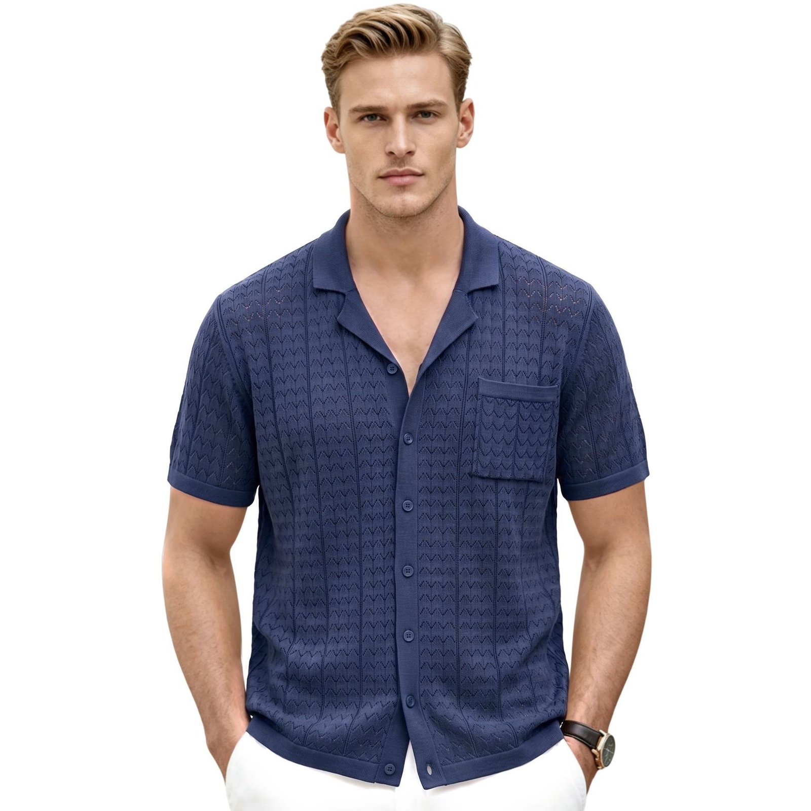 Mens Casual Cuban-collar Knit Sweater From Europe And America