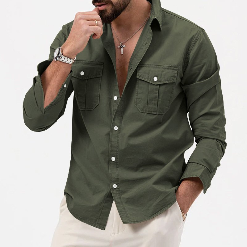 Cross-Border Foreign Trade  Aliexpress New European And American Men's Spring And Autumn Shirts With Multiple Pockets Casual Long-Sleeved Tops