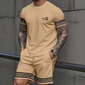 Simple Casual Two-piece Set Featuring A Solid-color Printed T-shirt And Shorts