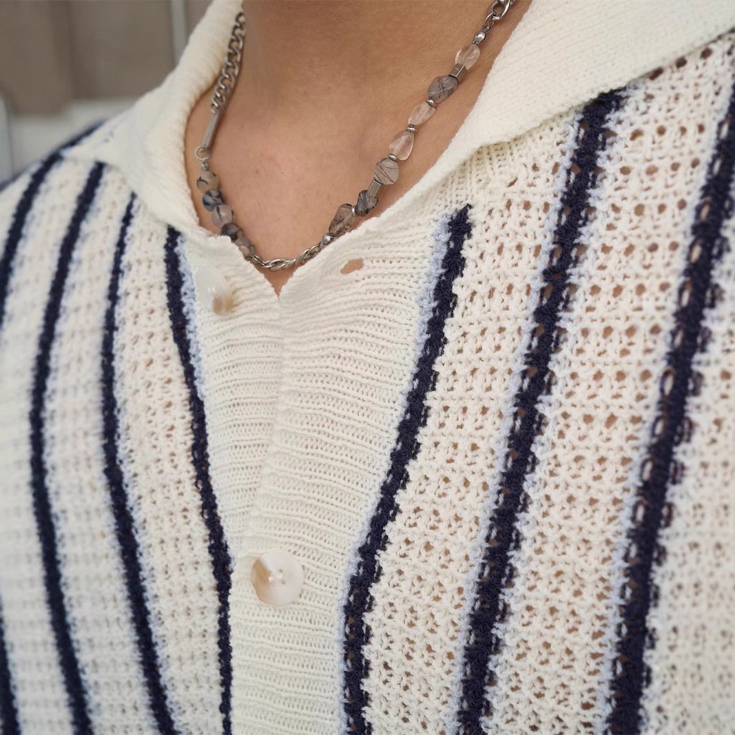 American-style Striped Loose-fitting Hollow-out Vest With A Round Neckline