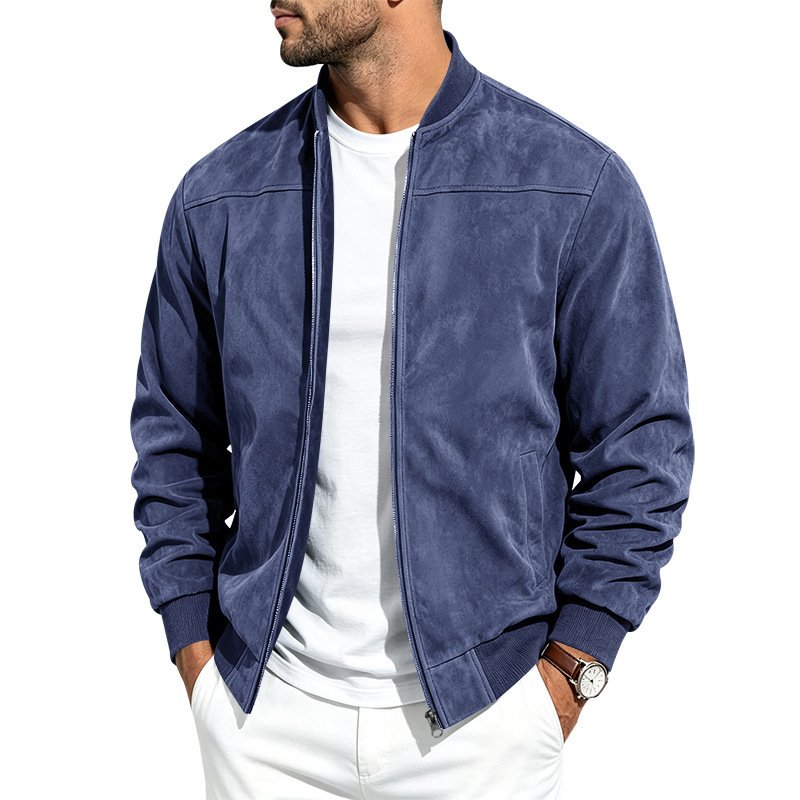 Suede Long-sleeve Zip-up Jacket
