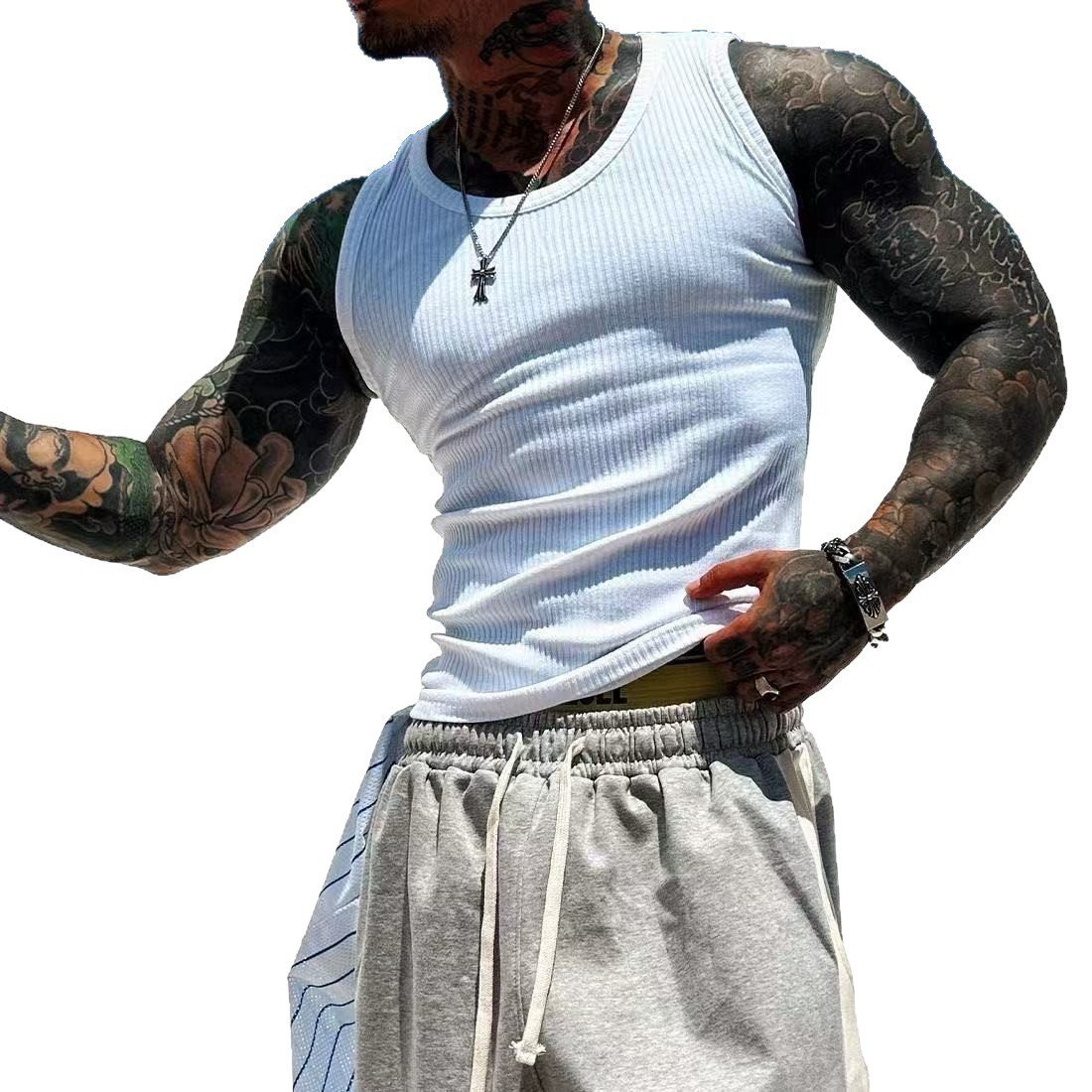 Mens Casual Ribbed Sleeveless Top