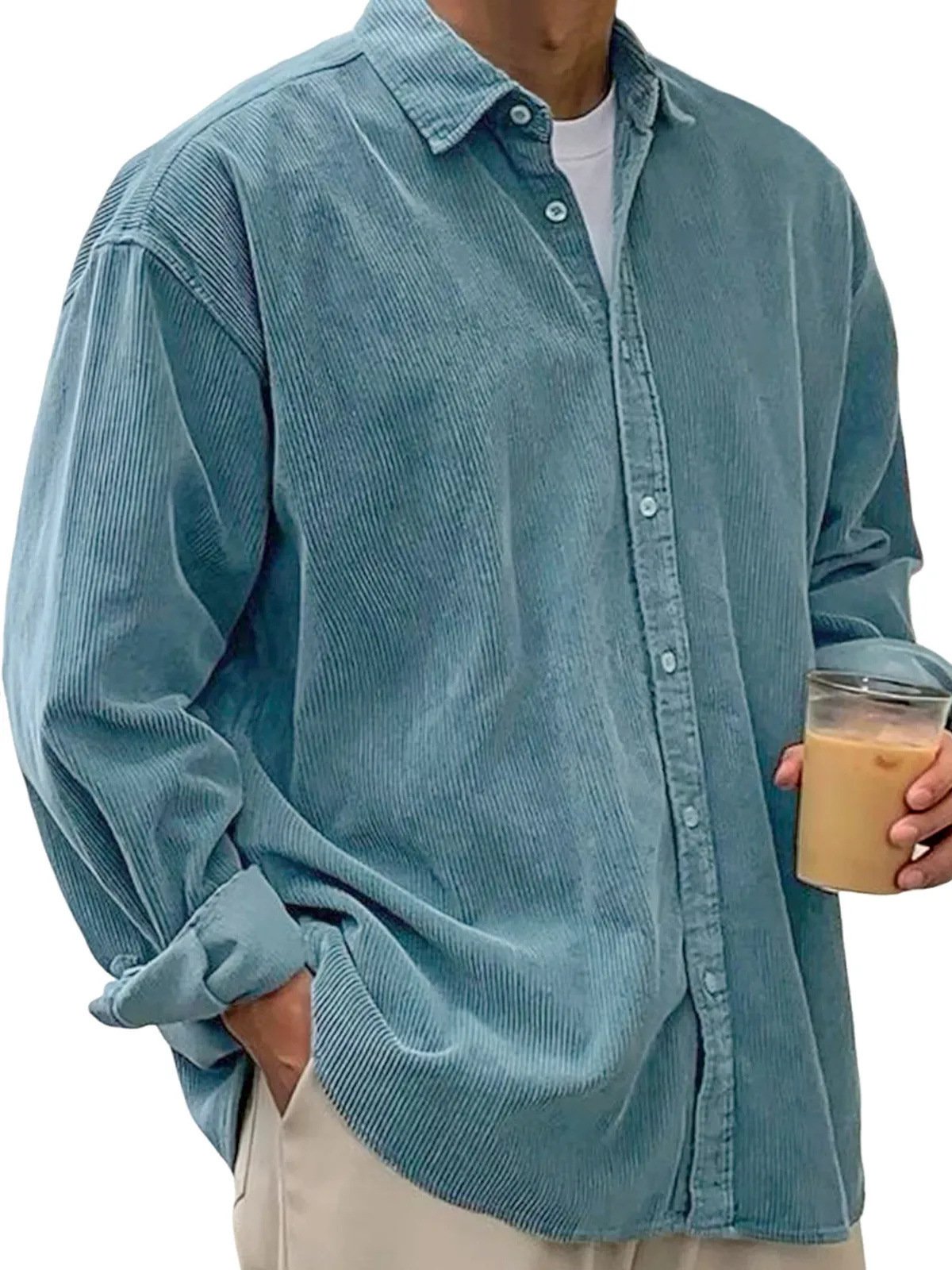 2025 New Cross-Border Corduroy Shirt For Men, Long-Sleeved Trendy Brand Casual Loose Men's Autumn And Winter Thick Shirt For Men